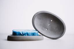 Concrete Soap Dish With Drainage Holes, Grey Cement Holder, Oval Bathroom Tray, Functional Minimalist Decor, Draining Stand - thumbnail 1