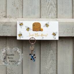 Save The Bees Key Hook Rack, Necklace Jewellery Hanger Organiser, Tea Towel Holder, Kitchen Wall Organiser - thumbnail 2