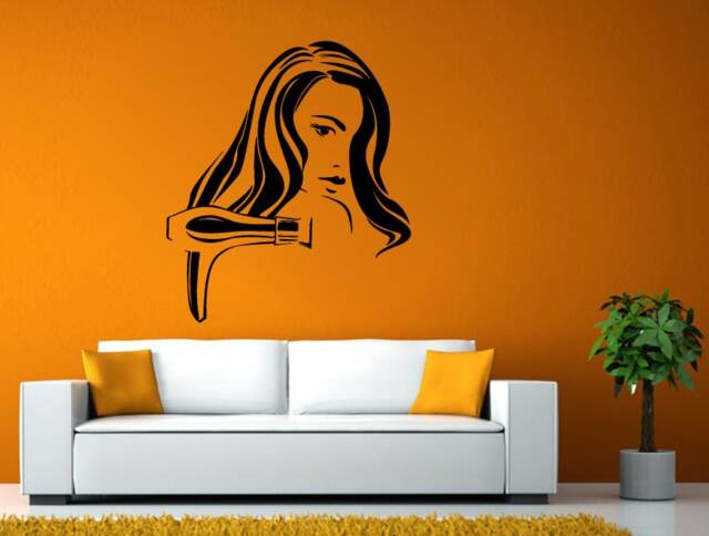 Big Hair Blow Drier Woman Girl Beauty Salon Shop Room Wall Sticker Decal Vinyl Mural Decor Art L2443 - image 1