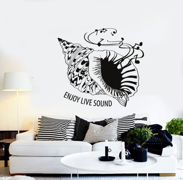 Wall Vinyl Music Seashell Sea Enjoy Sound Guaranteed Quality Decal Mural Art 1549Dz - image 1