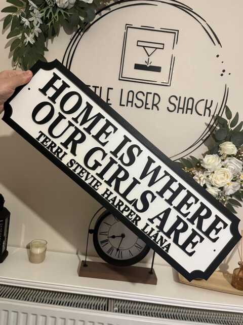 70cm Long - Home Is Where My Girls Are - Street Sign 3D Look Personalised Wall Mdf Gift Upto 12 Names Laser Cut Home Decor - image 1