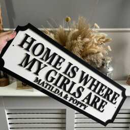 70cm Long - Home Is Where My Girls Are - Street Sign 3D Look Personalised Wall Mdf Gift Upto 12 Names Laser Cut Home Decor - thumbnail 3