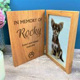 Pet Loss Remembrance Personalised , Memorial Picture -Photo Frame Any Animal - Cat Dog Horse -Rabbit Etc... Engraved Oak Book Style - thumbnail 2