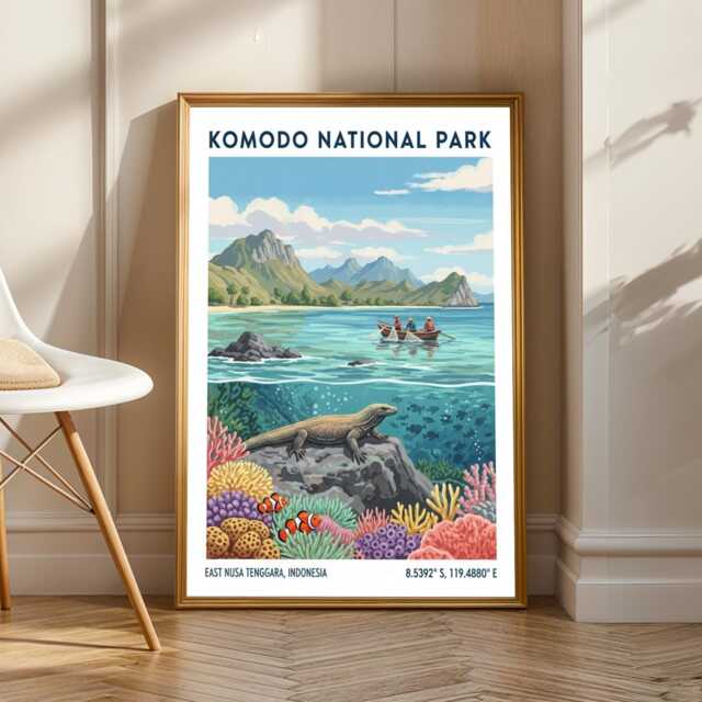 Komodo National Park Art Print Tropical Wildlife Illustration - image 1