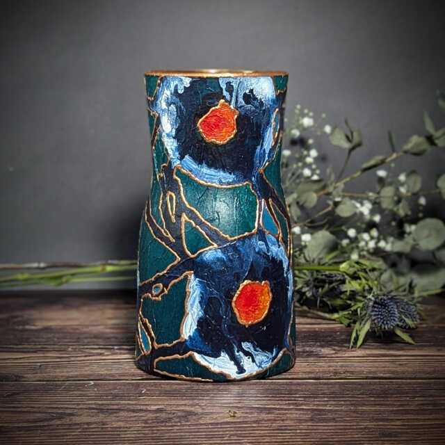 Emerald Green Vase For Flowers Hand Painted Glass Colourful Artisan Unique Abstract Design Modern Decor Stylish Gift - image 1