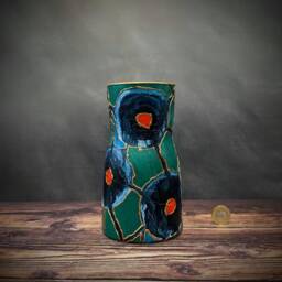 Emerald Green Vase For Flowers Hand Painted Glass Colourful Artisan Unique Abstract Design Modern Decor Stylish Gift - thumbnail 3