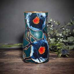 Emerald Green Vase For Flowers Hand Painted Glass Colourful Artisan Unique Abstract Design Modern Decor Stylish Gift - thumbnail 1