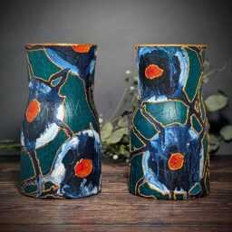 Emerald Green Vase For Flowers Hand Painted Glass Colourful Artisan Unique Abstract Design Modern Decor Stylish Gift - thumbnail 2