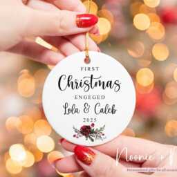 First Christmas Engaged - Tree Decoration Personalised Ceramic Bauble Heart Engagement Gift Style2 - thumbnail 3