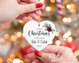 First Christmas Engaged - Tree Decoration Personalised Ceramic Bauble Heart Engagement Gift Style2 - thumbnail 1