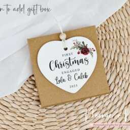 First Christmas Engaged - Tree Decoration Personalised Ceramic Bauble Heart Engagement Gift Style2 - thumbnail 2