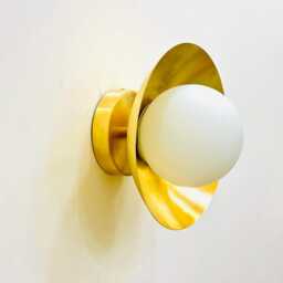 Raw Brass Wall Sconce With Globe - Modern Vanity Light Fixture Lamp Minimalist Small Lighting - thumbnail 2