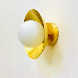 Raw Brass Wall Sconce With Globe - Modern Vanity Light Fixture Lamp Minimalist Small Lighting - thumbnail 3