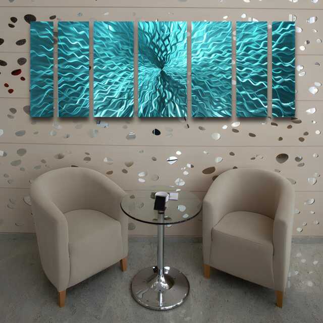 Large Metal Wall Art Turquoise Blue Green Modern Sculpture - image 1