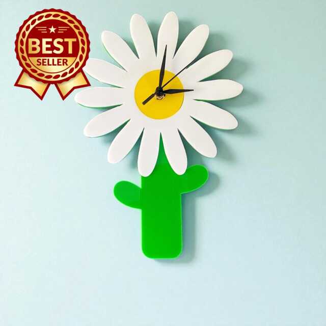 Flower With Stem Shaped Clock - Bespoke Size, Colours & Shapes Made - Engraving Services - image 1