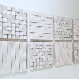 Et Of 2 Off-White 3D Wood Wall Art - Minimalist Sculpture Panels - thumbnail 2