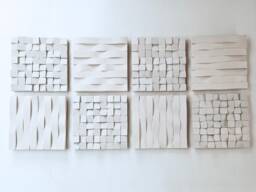 Et Of 2 Off-White 3D Wood Wall Art - Minimalist Sculpture Panels - thumbnail 1