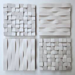 Et Of 2 Off-White 3D Wood Wall Art - Minimalist Sculpture Panels - thumbnail 3