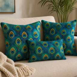 Made By Order Digital Peacock Feathers Green Teal Velvet Cushion Covers Any Size On Demand Custom Size - thumbnail 2