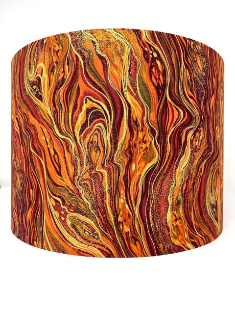 Marbled Lampshade Lava Orange Swirl, Gold Accents - image 1