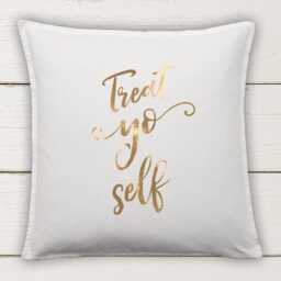 Treat Yo Self Cushion Cover Parks & Rec Gold Vinyl Pillow Cover - thumbnail 2