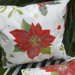 Outdoor/Oilcloth Cushion - Winter Living, Garden & Lounge Decoration - Pattern Poinsettia in Three Different Sizes - thumbnail 3