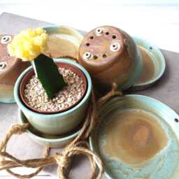 Ceramic Planter, Planter With Plate, White Turquoise Plant Pot Holes, Pottery Green Hanging - thumbnail 3