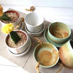 Ceramic Planter, Planter With Plate, White Turquoise Plant Pot Holes, Pottery Green Hanging