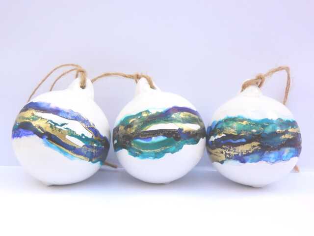 Limited Edition Set Of 3 Baubles, Personalised Ceramic Christmas Tree Baubles. Decorations. Xmas Ornaments, Decor - image 1