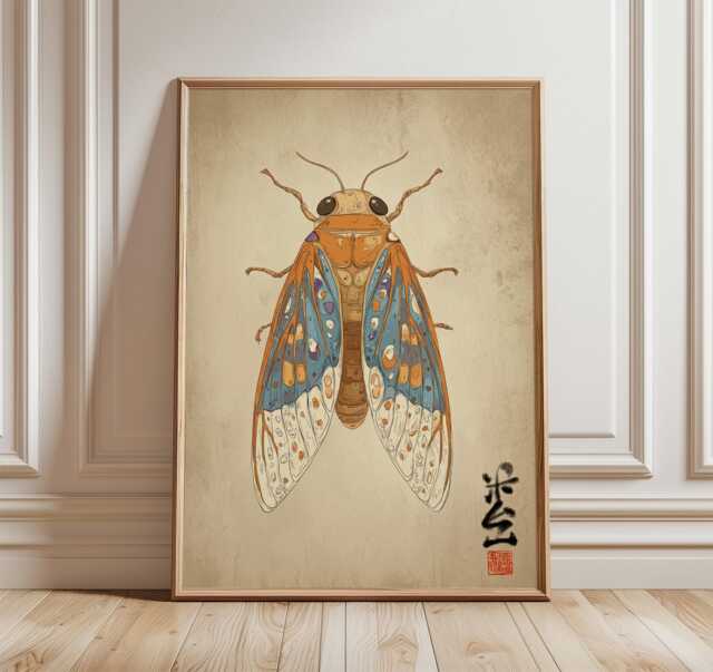 Cicada Yokai Art Print, Japanese Folklore Illustration