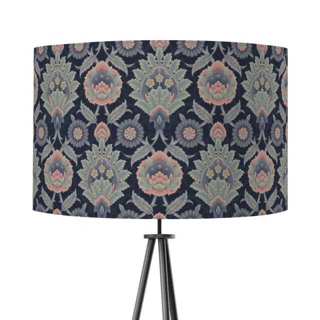 Muhtesem Navy Green Floral Turkish Pattern Print Velvet Lampshade 25cm 30cm 35cm 40cm 45cm -Drum Lamp Shade Handmade Home Decor Ceiling - image 1