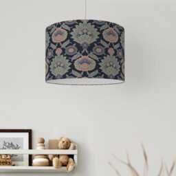 Muhtesem Navy Green Floral Turkish Pattern Print Velvet Lampshade 25cm 30cm 35cm 40cm 45cm -Drum Lamp Shade Handmade Home Decor Ceiling - thumbnail 2