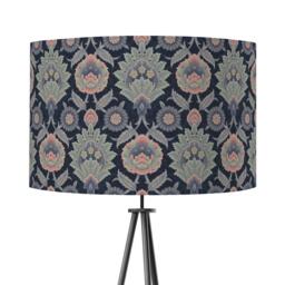 Muhtesem Navy Green Floral Turkish Pattern Print Velvet Lampshade 25cm 30cm 35cm 40cm 45cm -Drum Lamp Shade Handmade Home Decor Ceiling