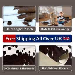 Small Cowhide Decor Rug - Elegant Dark Brown & White Hair-On Leather - thumbnail 4