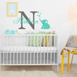 Personalized Baby Elephant Wall Decal Custom Nursery Decor #268 - thumbnail 3