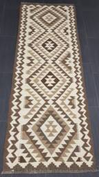 Natural Kilim Rug, Handmade Artisan Afghan Turkish Persian Qashqai Navajo Bohemian Undyed Wool Flatweave Rug 196x70 cm - thumbnail 1