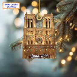 Custom Name Notre-Dame Cathedral With Christmas Lights Personalized Ornament, Tree Hanging Decor, Ornament, Flat Ornament - thumbnail 3