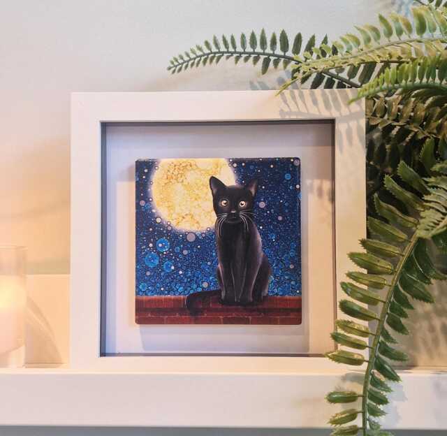 Cat Ceramic Wall Art Mini Framed Housewarming Birthday Gift Home D??cor Picture Black - image 1
