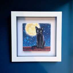 Cat Ceramic Wall Art Mini Framed Housewarming Birthday Gift Home D??cor Picture Black - thumbnail 4