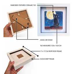 Cat Ceramic Wall Art Mini Framed Housewarming Birthday Gift Home D??cor Picture Black - thumbnail 2