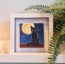Cat Ceramic Wall Art Mini Framed Housewarming Birthday Gift Home D??cor Picture Black