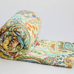 Paisley Kantha Quilt Hand-Embroidered Indian Cotton Bedspread - thumbnail 2