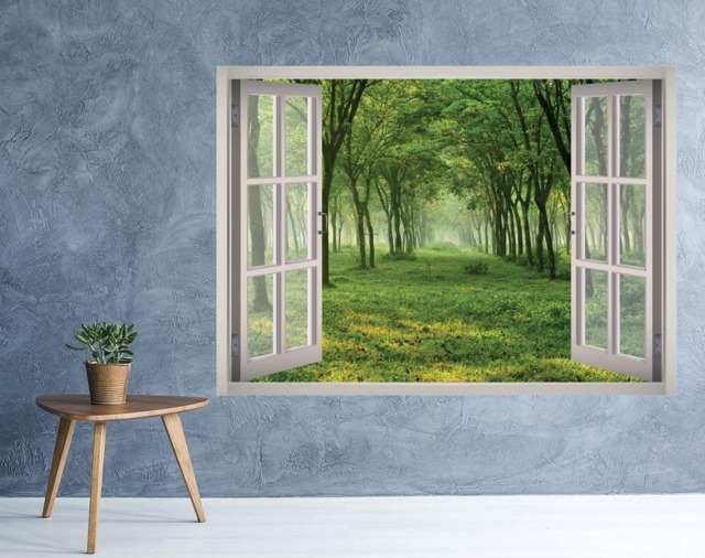 Green Forest Woods View Window 3D Wall Decal Art Removable Wallpaper Mural Sticker Vinyl Home Decor - image 1