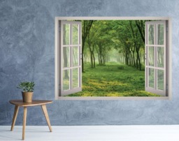 Green Forest Woods View Window 3D Wall Decal Art Removable Wallpaper Mural Sticker Vinyl Home Decor - thumbnail 1