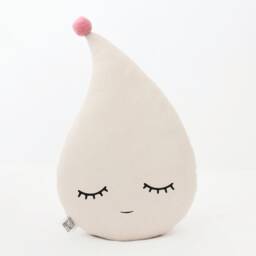 Beige Raindrop Cushion With Pompom For Nursery Decor, Baby Shower Gift Idea Dreamy Pillow Gender Neutral Infant Room Newborn Bed Kids Teepee - thumbnail 3