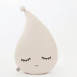 Beige Raindrop Cushion With Pompom For Nursery Decor, Baby Shower Gift Idea Dreamy Pillow Gender Neutral Infant Room Newborn Bed Kids Teepee - thumbnail 2