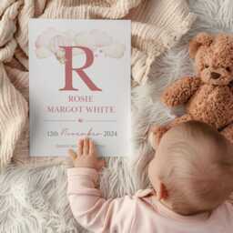 Personalised Pink Teddy Clouds Birth Print, Details, Poster, New Baby Girl Gift, Name Sentimental, Nursery A4 A3 Wall Art - thumbnail 3