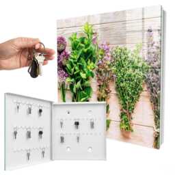 Green Herbs Key Cabinet For Home, Industrial Box, Rustic Flowers & Plants, Lovers Of Nature Freshness - thumbnail 2