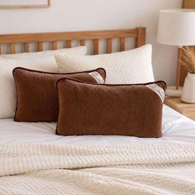 Pack Of 2 Merino Wool Bed Pillows Luxury Zipped Cover - image 1