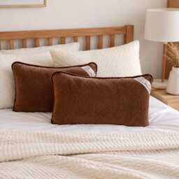 Pack Of 2 Merino Wool Bed Pillows Luxury Zipped Cover - thumbnail 1